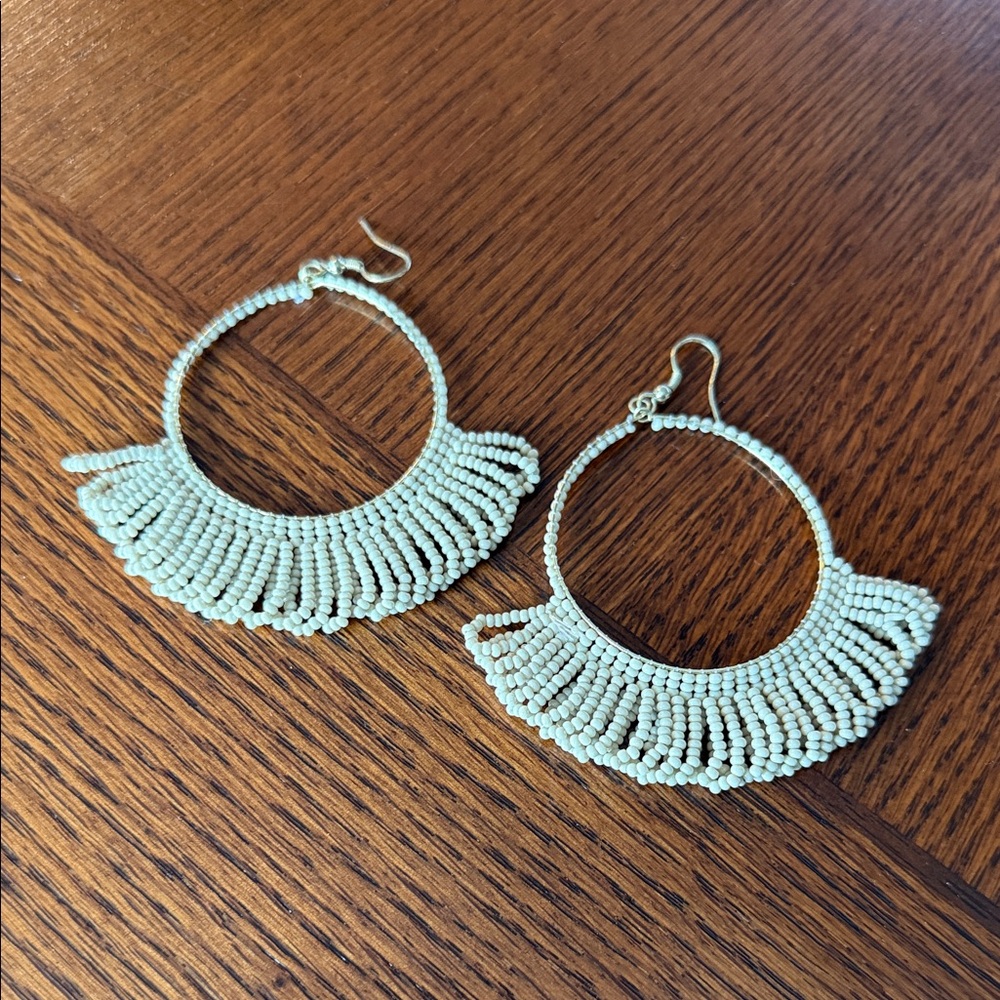 Chic Cream Beaded Hoop Earrings